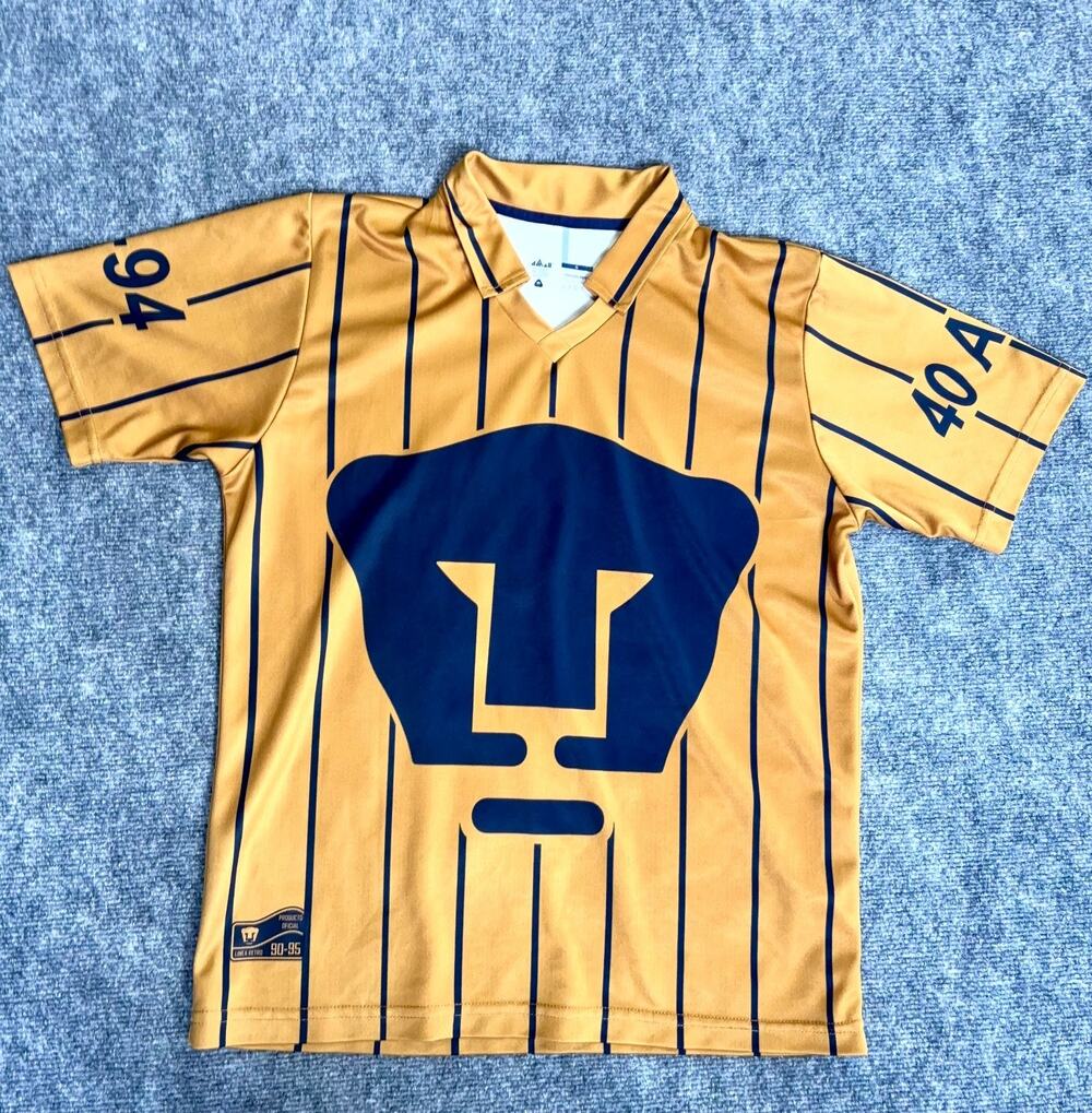 Pumas UNAM Danall Retro Fan Jersey Mens Small Gold Blue Striped Linea Retro